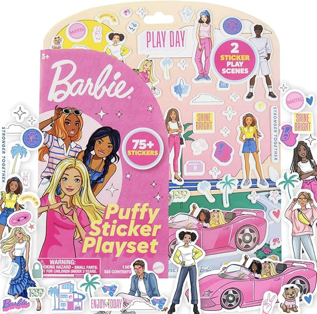 Horizon Group USA Barbie Puffy Sticker Playset, 75 Reusable Stickers, 2-Sided Beach Play Scene, Travel-Friendly, Ages 3+