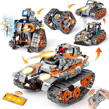 STEM Building Toys for Boys 6-12, 5in1 Remote & APP Controlled Car/Tank/Robot/Tracked Racer STEM Building Kit, 552 Pcs Educational Learning Building Blocks for Kids, RC Car Set for Boy Girls