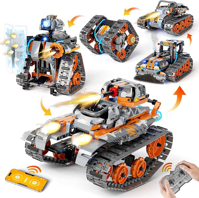 STEM Building Toys for Boys 6-12, 5in1 Remote & APP Controlled Car/Tank/Robot/Tracked Racer STEM Building Kit, 552 Pcs Educational Learning Building Blocks for Kids, RC Car Set for Boy Girls