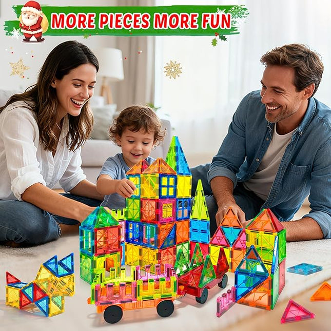 100PCS Magnetic Tiles Blocks for Kids Ages 3-5 4-8 with 2 Cars,STEM Learning Educational Preschool Magnet Building Toys for Toddlers,Christmas Birthday Gifts Toys for 3 4 5 6 7 8+ Year Old Boys Girls
