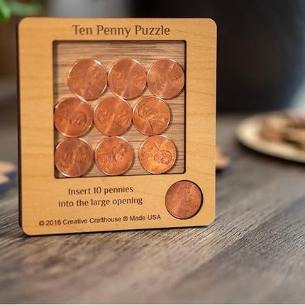 10 Penny Puzzle - Coffee Table Puzzle - Executive Toy - Wood Brain Teaser