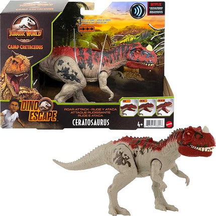 Mattel Jurassic World Camp Cretaceous Roar Attack Dinosaur Action Figure, Ceratosaurus Dino Toy with Strike Motion & Sounds