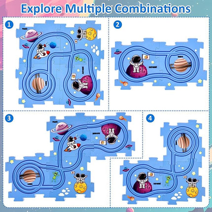 25PCS Puzzle Racer Kids Car Track Set, Puzzle Track Car Play Set, Rail Car Puzzle Track Space Themed Series, Kids Race Track Set, Educational Car Puzzle Toys Gifts for Kids