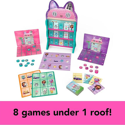 Gabby’s Dollhouse, Games HQ Checkers Tic Tac Toe Memory Match Go Fish Bingo Cards Board Games Toy Gift Netflix Party Supplies, for Kids Ages 4 and up