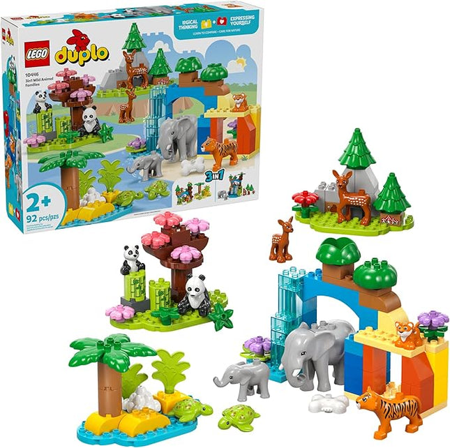 LEGO DUPLO Town 3 in 1 Wild Animal Families Building Toy Playset - Preschool Learning and Educational Animal Toy for Toddlers, Boys and Girls, Ages 2+ - with 10 Animal Figures - Baby Gift Idea - 10446