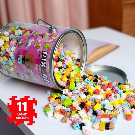 Pix Brix Pixel Art kit Puzzle Bucket - 1,500-Piece Kit with 11-Color Light Palette – Patented Interlocking Building Bricks for 2D and 3D Creations – STEM Toy for Ages 6+