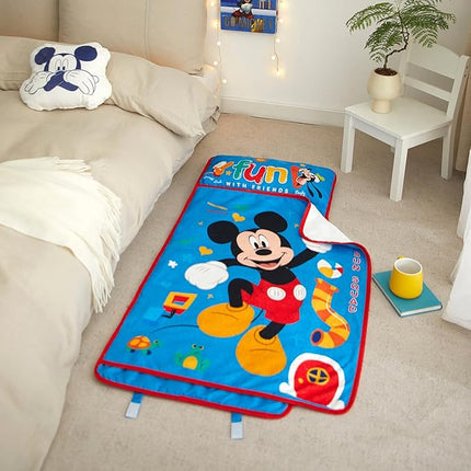 Super Soft Plush Toddler Quilted Nap Mat with Built in Blanket and Pillow