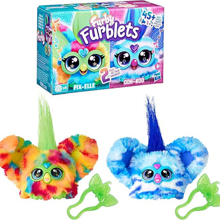 Furby Furblets 2-Pack, Mini Friends Pix-Elle & Ooh-Koo, 45+ Sounds Each, Music & Speaks Only Furbish, Electronic Plush Toys, Multicolor & Blue/White, Back to School Gifts, Ages 6+ (Amazon Exclusive)