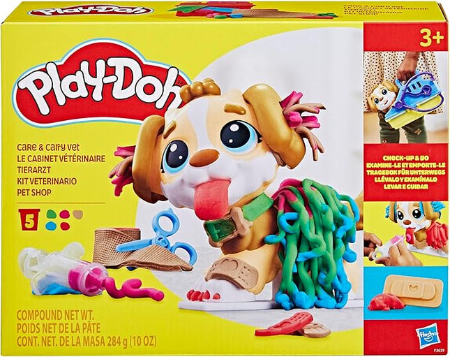 Play-Doh Care 'n Carry Vet Playset for Kids 3 Years and Up with Toy Dog, Storage, 10 Tools, and 5 Modeling Compound Colors, Non-Toxic