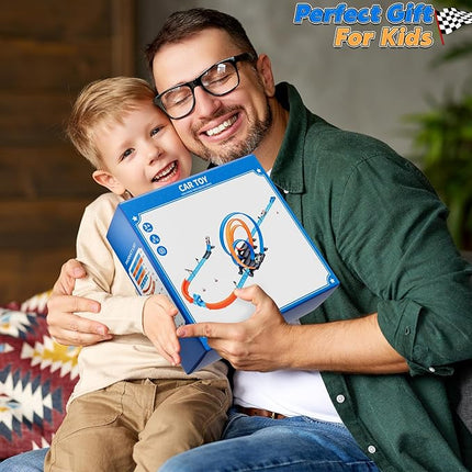 Toy Car Race Track Set for Boys Kids Age 3-5 4-7, Race Tracks with 4 High-Speed Pull Back Race Cars and Crash Zones, Christmas Halloween Birthdays Gifts Toys for Boys Kids 4-6 8-12 Years Old