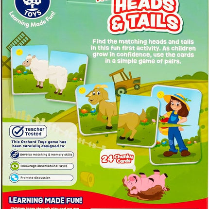 ORCHARD TOYS, Farmyard Heads & Tails Game - New Art, A First Matching Activity That Develops Into a Fun Game, 24 Updated Chunky Cards, Age 18 Months+, 1-4 Players