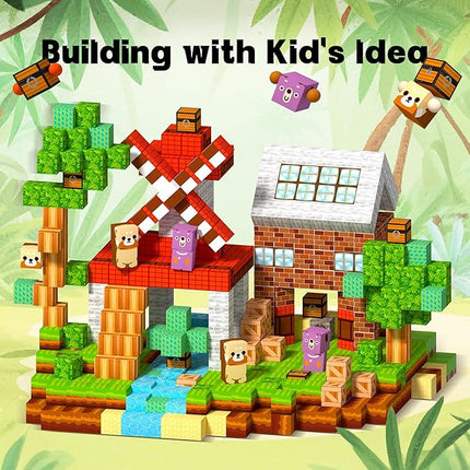 150Pcs Magnetic Building Blocks-Magnetic Cubes Green Forest Set Creative Magnet Toys Blocks Stacking for Kids STEM Preschool Educational Gifts for Toddler Ages 4-8 Boys and Girls