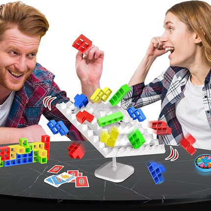 Tower Building Balance Board Game, Stacking Game for Family, 360° Drop Tower Swing Stacking Desktop Game for Teens & Adults, Parties Fun Games