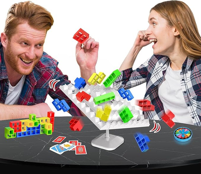 Tower Building Balance Board Game, Stacking Game for Family, 360° Drop Tower Swing Stacking Desktop Game for Teens & Adults, Parties Fun Games