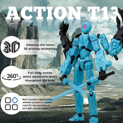 8Inch T13 Action Figure Assembly Completed, T13 Multi-Jointed Movable Robot Action Figure Set,Collectors Desktop Decorations for Game Lovers Toys (Luminous Blue)