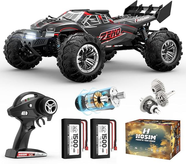 Hosim RC Car for Adults, 1/10 Scale Remote Control Car 48+KMH, High Speed Large RC Truck 4X4 Off-Road All Terrains Waterproof Monster Trucks, Hobby RC Cars for Boys Age 8-12 Toy Gift X05