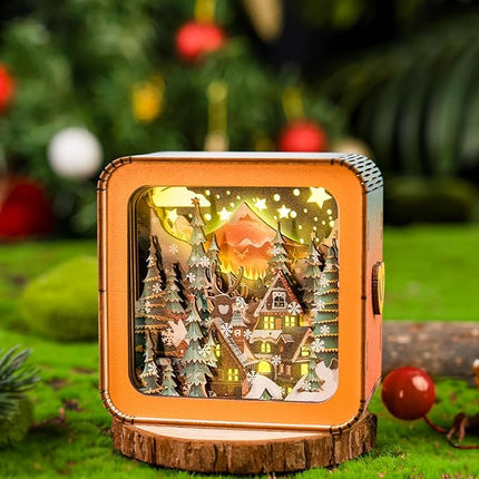 3D Puzzle Nightlight-DIY LED Light Wooden Puzzle-Art Lamp and Craft Kits for Kids and Adults-Birthday Gifts Toys-Home Desk Decor Family Game (Christmas Eve)