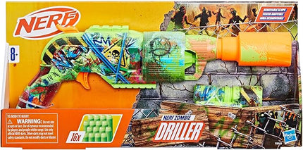 NERF Zombie Driller Dart Blaster, 16 Nerf Elite Darts, Rotating 5 Dart Cylinder, Removable Scope, Outdoor Games, Ages 8+