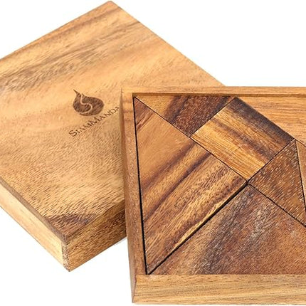 Wood Tangram - Wooden Brain Teaser Block for Kids & Adult - Wood Block Puzzle - Logic Puzzle - STEM Montessori Educational Sensory Toys for All Ages