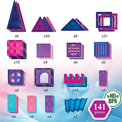 Magnetic Tiles 141 pcs 3D Diamond Building Blocks, STEM Educational for Kids, Perfect for Pretend Play, Birthday Gifts for 3-8 Year Old Girls and Boys, Free Bag Included (141 Pieces)