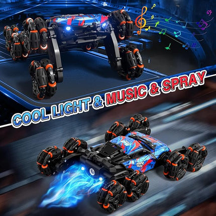 Sunrad 8WD Gesture Sensing RC Stunt Car with Spray & Light & Music for Kids Age 6-8-13, Spider Hand Remote Control Car 2.4Ghz Double-Sided Climbing Drift RC Car Toys Birthday Gift for Boys