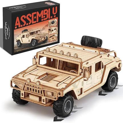 3D Wooden Puzzles Model Car Kits to Build for Adults, DIY Off-Road Car Building Kits, Brain Teaser Pull Back Toys, Gift for Men Boys on Birthday/Christmas Day