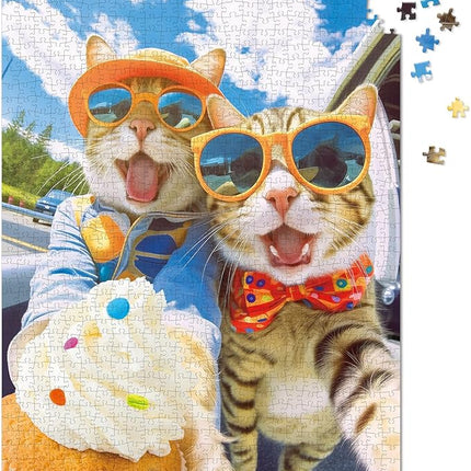 1000 Pieces Jigsaw Puzzles for Adults and Teens and Kids Family Happy Time Cats' Selfie