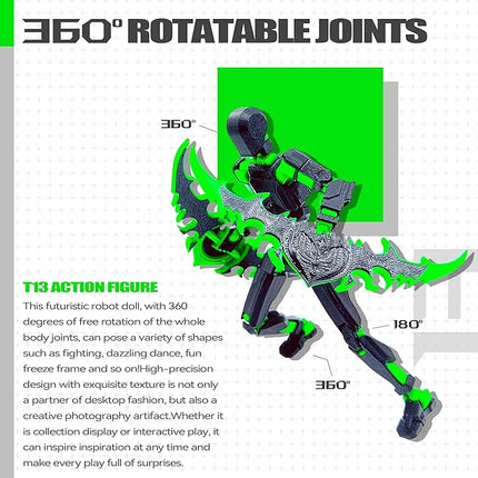 T13 Action Figure Set (Assembly Completed),Dummy 13,Titan 13 Action Figures,3D Printed Toys Multi-Jointed Movable (Black/Green)