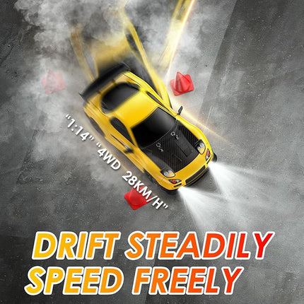 RC Drift Car, 1:14 Scale 4WD Drift Remote Control Car 2.4GHz 28km/h High Speed RC Racing Car, RTR with LED Lights,Racing and Drift Tires for Teens, Kids, Boys and Adults