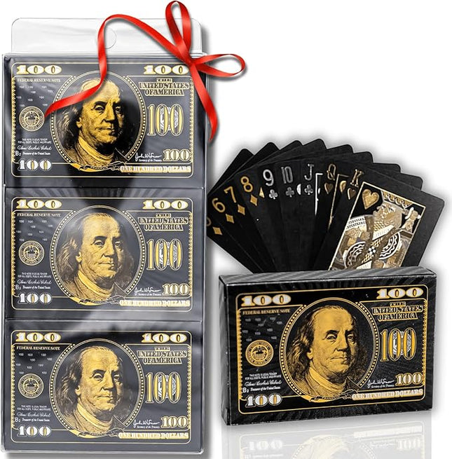 Magic Kiss Waterproof Gold and Silver Foil Poker Playing Cards, Deck of Plastic Playing Cards Gift (Black 3 Decks)