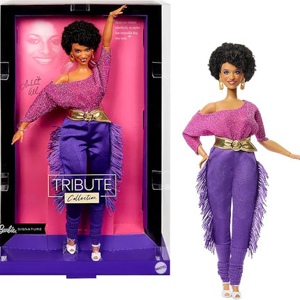 Barbie Signature Doll, Debbie Allen Tribute Collection Posable Doll with Off-Shoulder Top, Gold Belt, and Purple Fringe Pants with Leg Warmers