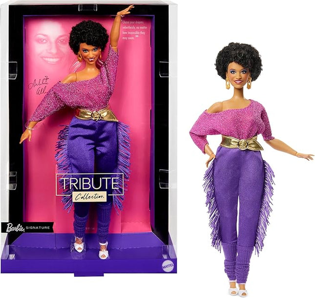 Barbie Signature Doll, Debbie Allen Tribute Collection Posable Doll with Off-Shoulder Top, Gold Belt, and Purple Fringe Pants with Leg Warmers
