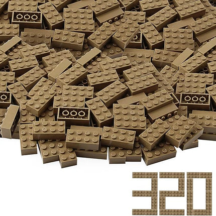 Feleph 2x4 Bricks 320 Pieces Dark Tan Classic Parts Building kit Creative Play Set Blocks Toy Accessories Compatible with 3001 Major Brands (Dark Tan)