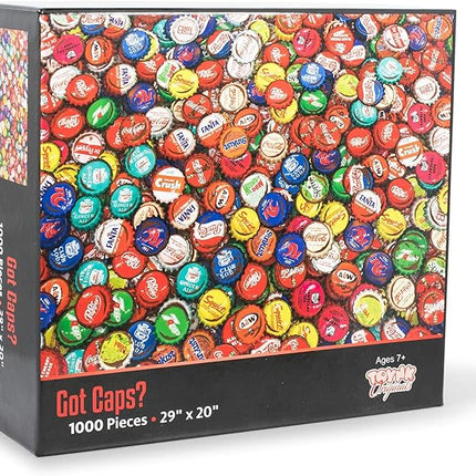 Got Caps? Soda Bottle Cap Puzzle for Adults and Kids | Difficult 1000 Piece Jigsaw Puzzle Toy | Fun Quarantine Gift | Interactive Brain Teaser Challenge for Game Night | 29 x 20 Inches