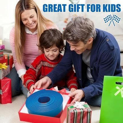 Flexible Race Track Toys for Kids, 15 Ft Double Lane Racetrack with 4 Cars & Suction Cups, Compatible with Hot Wheels & 1/64 Diecast Cars, Portable Roll Up Car Ramp Track Set for Ages 3+(Red & Blue)