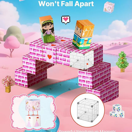 VEVOR Magnetic Blocks, 100 PCS Princess Castle Set, Magnetic Building Cubes for Kids, STEM Montessori Sensory Toys for Christmas Birthday Gift, Construction Stacking Toy for 3+ Years Old Boys & Girls
