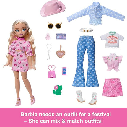 Barbie Dream Besties Festival Looks Set, Including Barbie “Malibu” Doll with Long, Blonde Stylized Hair, 10+ Removable Fashions & Accessories