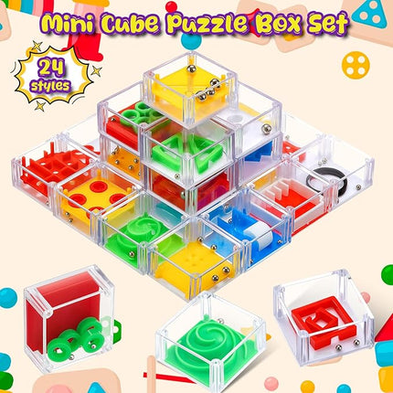 Sumind 24 Mini Maze Cube Puzzle Box Set, Balance Iq Maze Game 1.5 Inch 3D Brain Teaser Ball Ideal Prizes Gifts Puzzles Party Favor Games for Mind Challenge Gifts (Festival)
