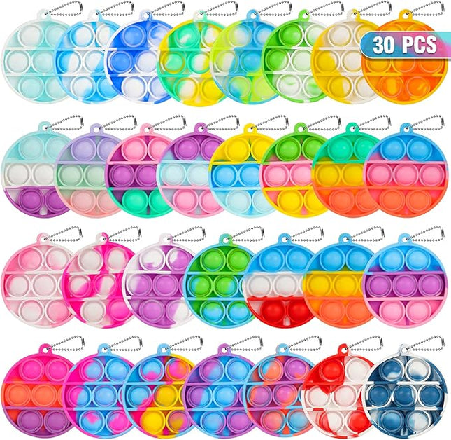 Pop Fidget Toys Bulk Its Party Favors for Kids 4-8 8-12 30 PCS Mini Pop Keychain It Sensory Fidget Toy Pack Fidgets for Classroom Prizes Students Kids Carnival Birthday Goodie Bag Stuffers Fillers