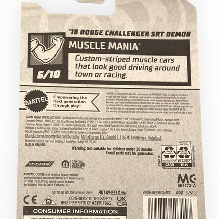 Hot Wheels '18 Dodge Challenger SRT Demon, Muscle Mania 6/10 [Black] 151/250
