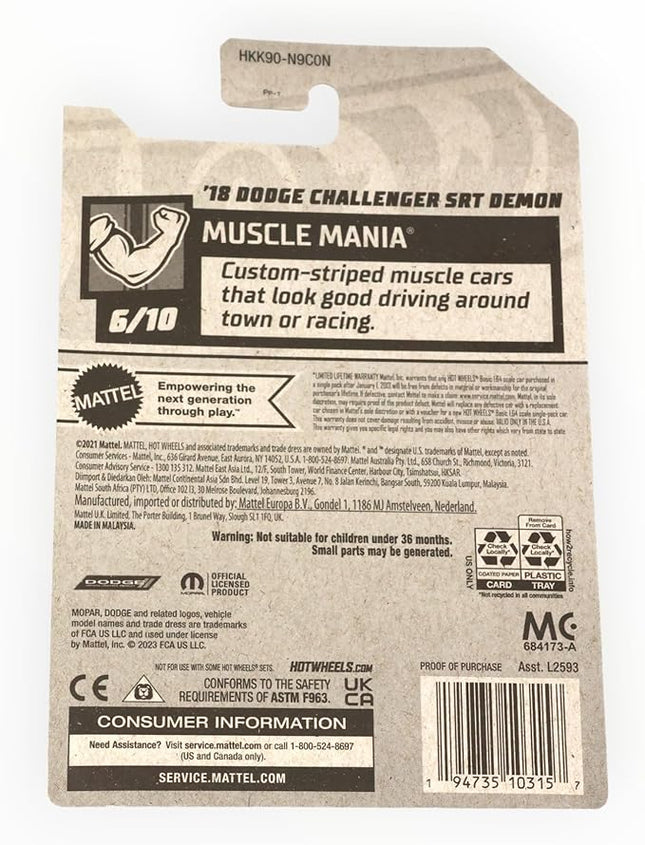 Hot Wheels '18 Dodge Challenger SRT Demon, Muscle Mania 6/10 [Black] 151/250