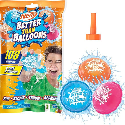 NERF Better Than Balloons Water Toys, 108 Pods, Easy 1 Piece Clean Up, Lots of Ways to Play, Backyard Water Fun, Gifts for Kids, Ages 3+