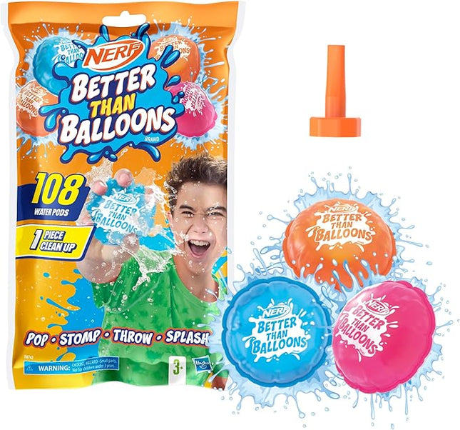 NERF Better Than Balloons Water Toys, 108 Pods, Easy 1 Piece Clean Up, Lots of Ways to Play, Backyard Water Fun, Gifts for Kids, Ages 3+