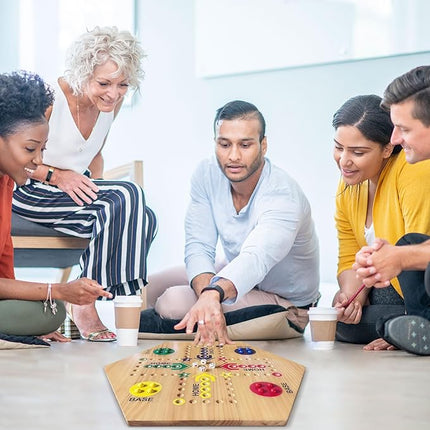 Wooden Board Game, Original Marble Game Double Sided Painted 2 to 6 Player Fast Track Board Game Wooden with 6 Colors 24 Marbles 6 Dice for Adults Kids Family(15 INCH)