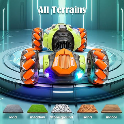 Gesture Sensing RC Stunt Car - Remote & Hand-Controlled Drift Toy for Kids Ages 5-7 6-8 9 10 11 12 Year Old, 4WD, Double-Sided Driving with Lights & Music