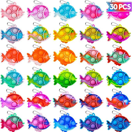 Pop Fidget Toys Bulk Its Party Favors for Kids 30 PCS Cute Fish Mini Pop Keychain It Sensory Fidget Toy Pack Fidgets for Classroom Prizes for Students Kids Carnival Prizes Birthday Goodie Bag Stuffers