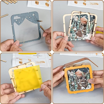 3D Puzzle Nightlight-DIY LED Light Wooden Puzzle-Art Lamp and Craft Kits for Kids and Adults-Birthday Gifts Toys-Home Desk Decor Family Game (Christmas Eve)