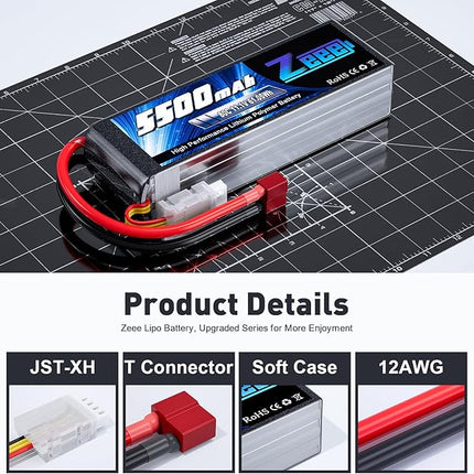 Zeee 3S Lipo Battery 5500mAh 11.1V 80C with T Connector Soft Pack Battery for Airplane Helicopter F450 Quadcopter Car Truck Boat RC Hobby (2 Pack)