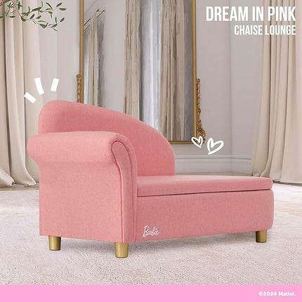 Evolur Barbie Dream in Pink Chaise Lounge, Wrapped in Soft & Durable Linen Upholstery, Ample Storage Below The seat, Comfortable Rolled arm Rest with Stylish Raised Back Rest