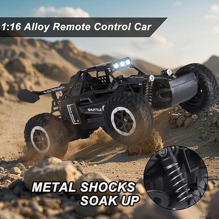 Remote Control Car RC Cars 1:16 All Terrain Monster Truck LED Headlights, Outdoor 2WD Off Road Hobby RC 2.4GHz High Speed, 20Km/h RC Car Toys Gift for Kids Boys 3 4 5-12 (Black)